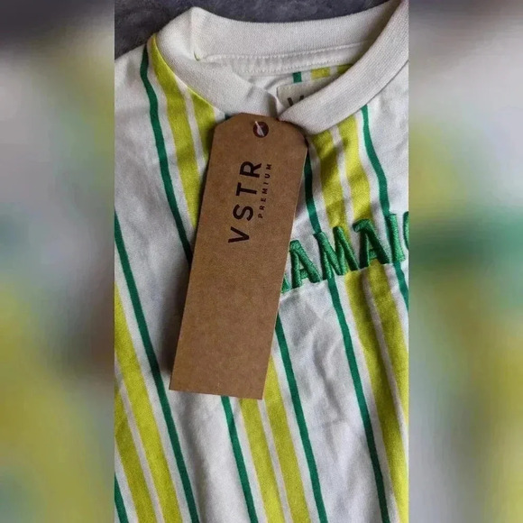 VSTR Premium Jamaica Shirt Mens Medium Short Sleeve Cotton Green Yellow - Picture 10 of 11